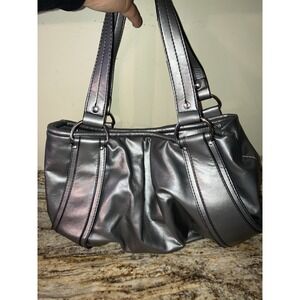 Nine &Co. Metallic Double Handle Y2k Silver Faux Leather Shoulder Purse Bag Date